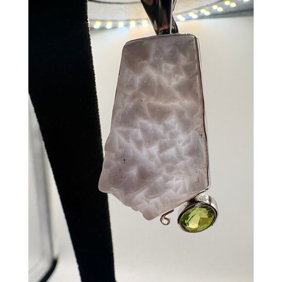 Sterling Silver Light Purple Druzy Agate Peridot 2" Pendant - Picture 1 of 16